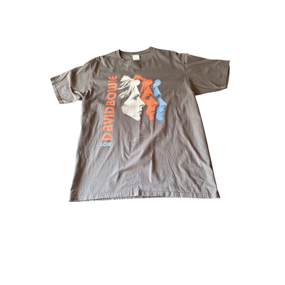 Port & Company T-Shirt Gray David Bowie Low Graphic Tee Ring Spun Cotton L